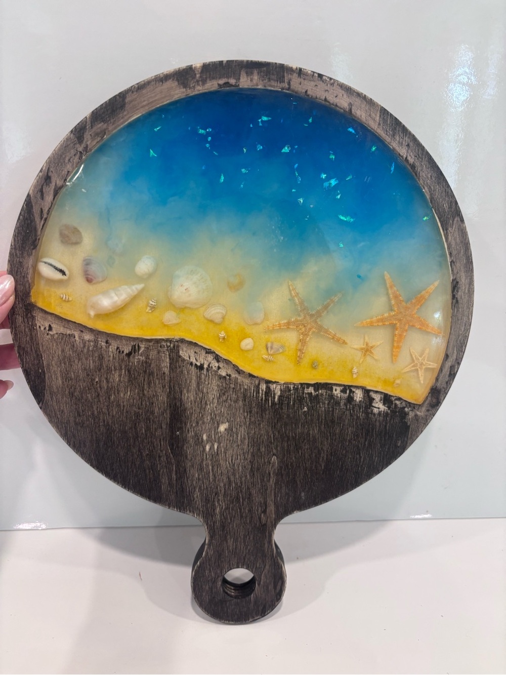 Coastal Resin Beach cutting/charcuterie board   - Blue & Yellow- 11”